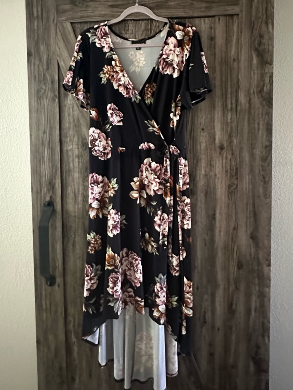 Floral Wrap High-Low Dress in Black and Blush